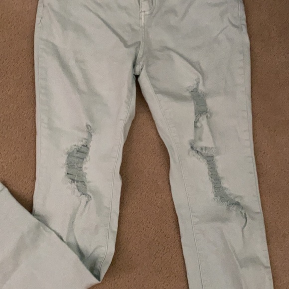 Revamped Mint Green Distressed Jeans - Picture 2 of 7